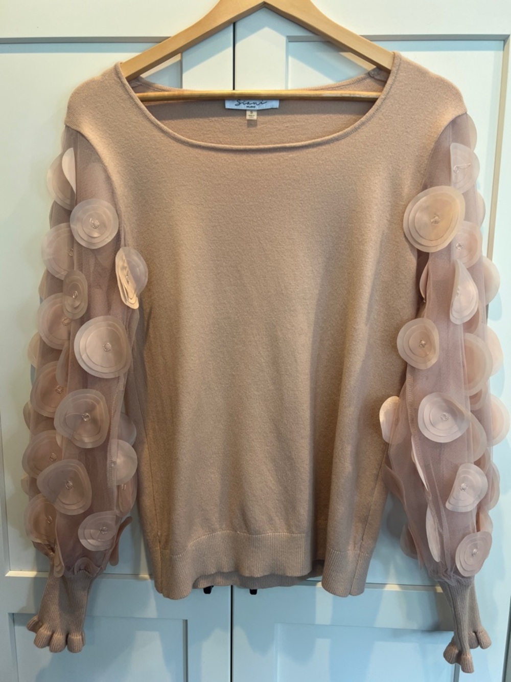 Sioni Polka Dot Illusion Sleeve Sweater Blush Small - Like New